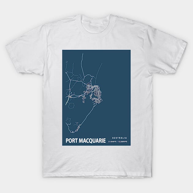 Port Macquarie Blueprint Street Map, Port Macquarie Colour Map Prints T-Shirt by tienstencil